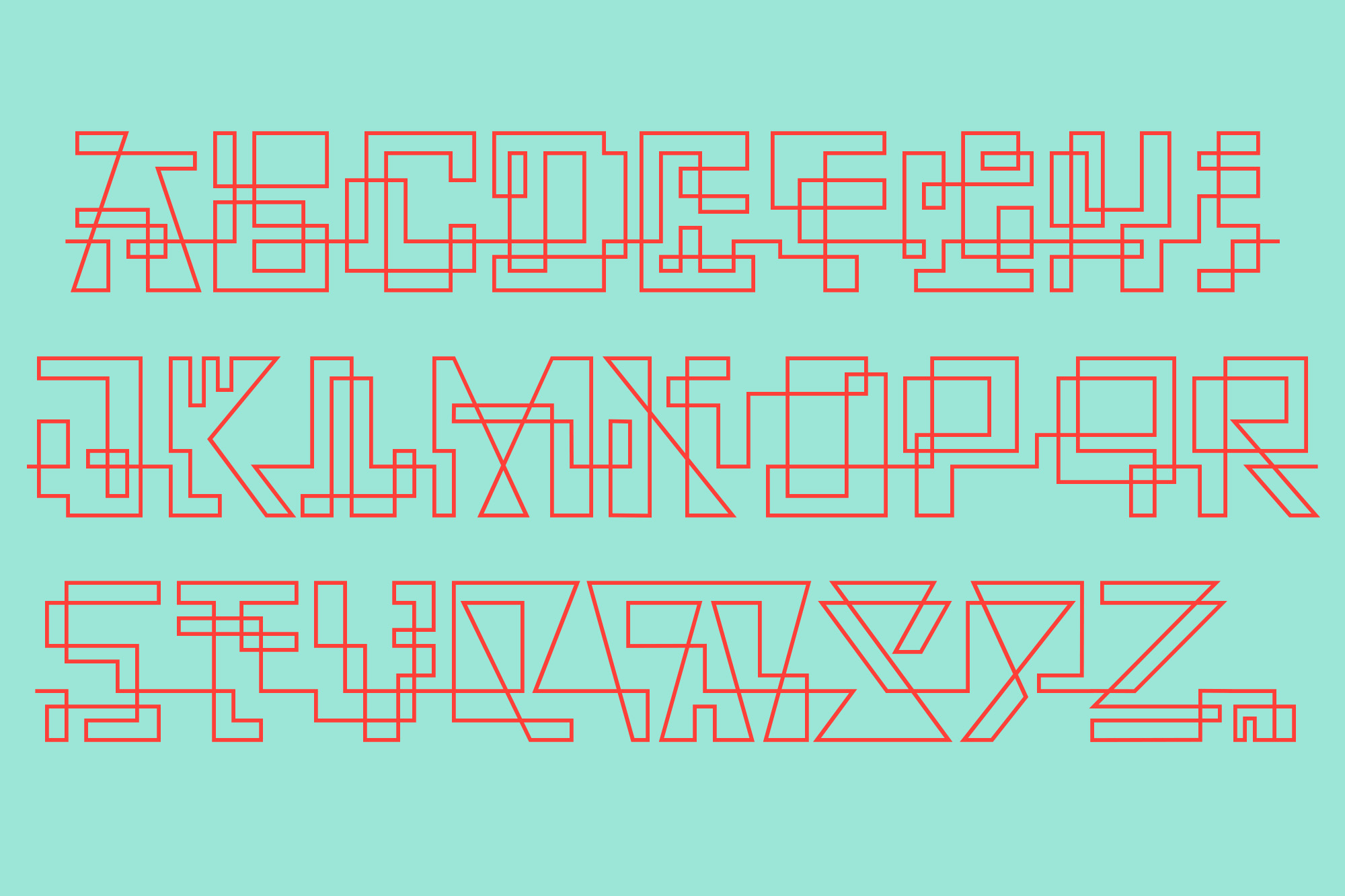 This project studies how glyphs are constructed and how their ductus can be modified.
                            I explored how far I can move the limits if I don’t worry about the legibility. In Weg, letters are built by a single line that connects them, along with words and paragraphs. When weight decreases, the legibility of the signs increases. This is the first stage. It’s a project in expansion. The set contains uppercase, lining figures and basic punctuation in three weights: Regular, Light and Thin. The current supported languages are Spanish, Guaraní and English. If you need any other language, please let me know. I would like to expand the character set.